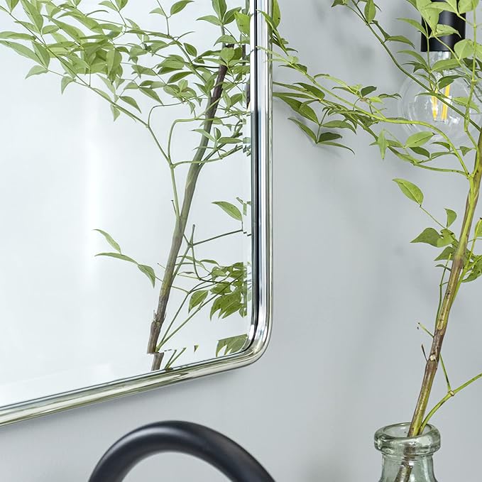 TEHOME 40x30'' Chrome Pivot Mirror Horizontal 30x40'' Metal Framed Rectangle Tilting Beveled Vanity Mirrors for Wall