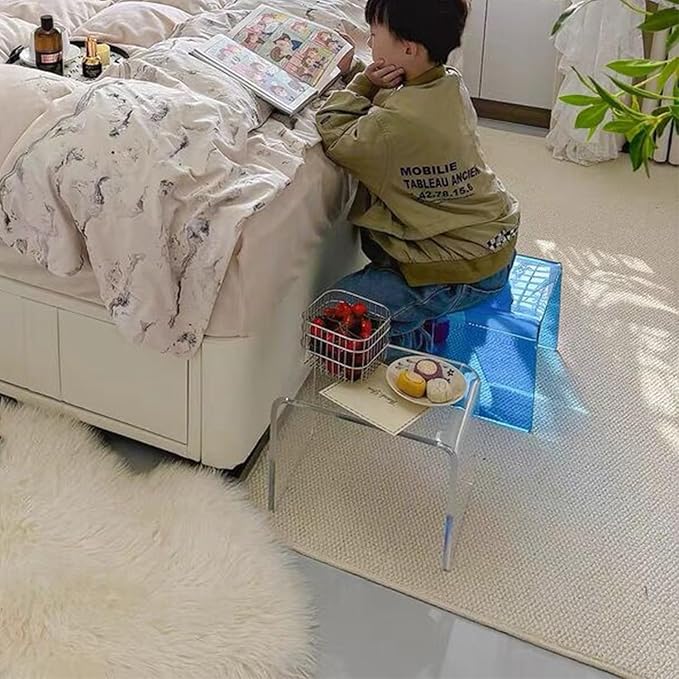 Acrylic Kids' Step Stool – Clear Small Footstool for Bathroom, Kitchen & Bedroom, 12.5”x9.7”x9”, Holds 200lbs, Multi-Use as Toilet Stool, Shower/Water-Resistant Stool, Seating and Placing Items
