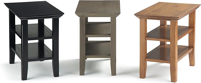SIMPLIHOME Acadian 14-inch Wide Solid Wood Narrow End Table in Black, Transitional-Style Side Table for Living Room, Bedroom, or Family Room with 2 Open Shelves
