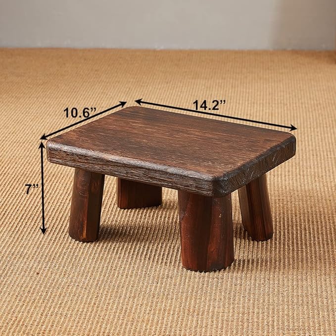 Wooden Stool, Rectangular Bedside Step Stool, Step Ladder for Kitchen & Bathroom, Foot Rest Stool Under Desk, Super Sturdy Hold Up to 500 LBS