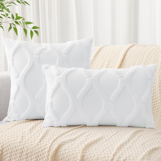 decorUhome Throw Pillow Covers 26x26 Inch Set of 2, Soft Plush Faux Fur Wool Pure White Couch Pillow Covers, Decorative Neutral Pillow Cases for Bed Sofa Living Room Home Decor
