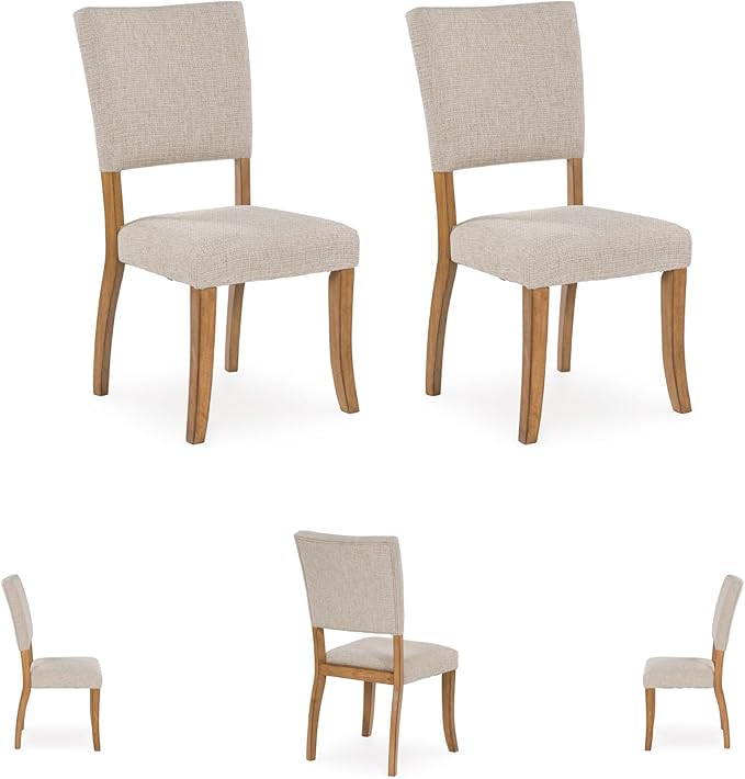 Signature Design by Ashley Rybergston Casual Stain Resistant Upholstered Solid Wood Dining Chair, Set of 2, Beige & Light Brown