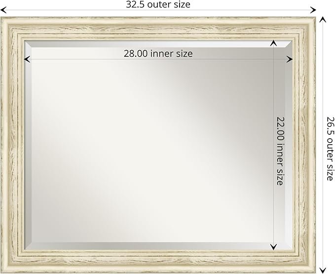 Amanti Art White Bathroom Mirror for Over Sink, 27x33 Country White Wash Rectangle Vanity Mirror, Large Rustic Farmhouse Wood Frame, Hangs Horizonally and Vertically, Bathroom Wall Decor, Beveled Edge