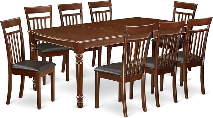 East West Furniture DOCA9-MAH-LC 9 Piece Dining Set Includes a Rectangle Dining Table with Butterfly Leaf and 8 Faux Leather Kitchen Room Chairs, 42x78 Inch, Mahogany