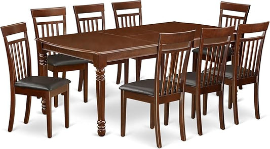 East West Furniture DOCA9-MAH-LC 9 Piece Dining Set Includes a Rectangle Dining Table with Butterfly Leaf and 8 Faux Leather Kitchen Room Chairs, 42x78 Inch, Mahogany
