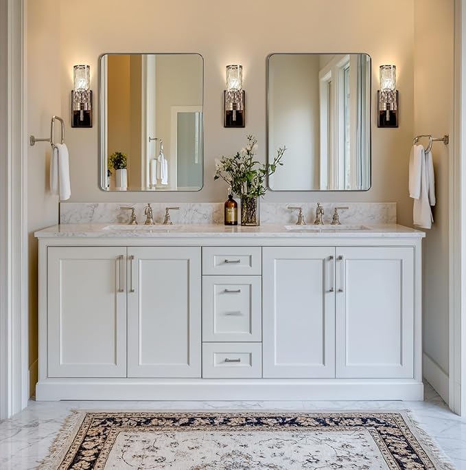 ANDY STAR 30”x40”Brushed Nickel Mirror for Bathroom, Rounded Rectangle Bathroom Mirror, Modern Metal Mirror in Premium Stainless Steel Frame, 1”Deep Set Design Hangs Horizontal Or Vertical