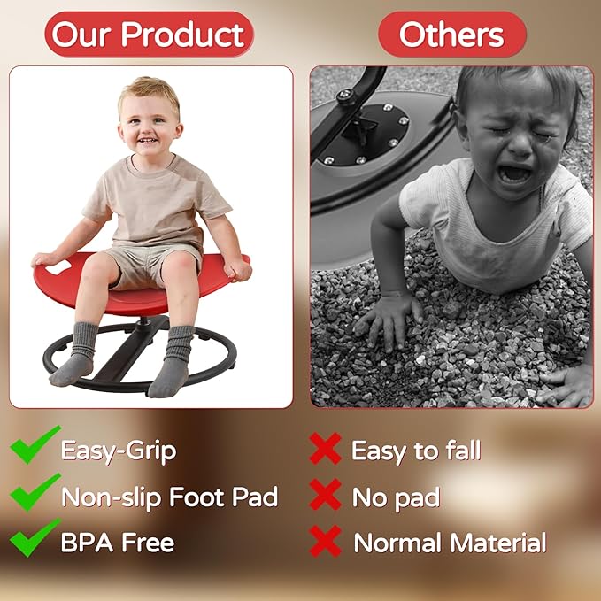 Sensory Spinning Chair for Kids, Sensory Swivel Chair with Handles for Autistic Kids, Training Body Coordination and Balance, Sit and Spin Toys for Autism Toddlers and ADHD Children, Red