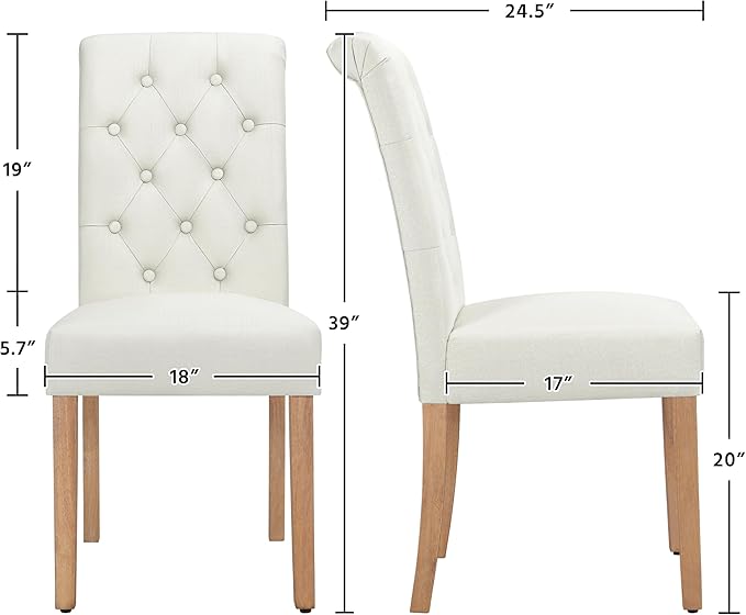 Yaheetech Dining Chairs Set of 6 Fabric Upholstered Dining Room Chairs with Button Tufted High Back and Solid Wood Legs for Kitchen/Living Room/Restaurant, Modern Style, Beige