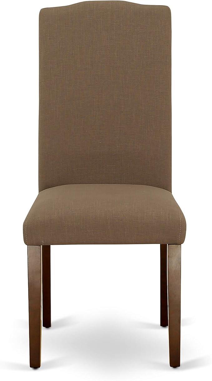 East West Furniture ESEN3-MAH-18 3 Piece Dinette Set for Small Spaces Contains a Round Dining Table with Pedestal and 2 Dark Coffee Linen Fabric Upholstered Chairs, 30x30 Inch, Mahogany