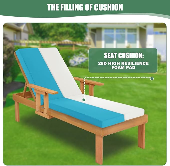 Chaise Lounge Cushions Outdoor Set of 4 - Waterproof and Fade Resistant Sun Lounger Replacement Cushions - Patio Lounger Pads with Removable Cover for Pool, Deck, Lawn, 80 x 26 x 3 Inch, Teal