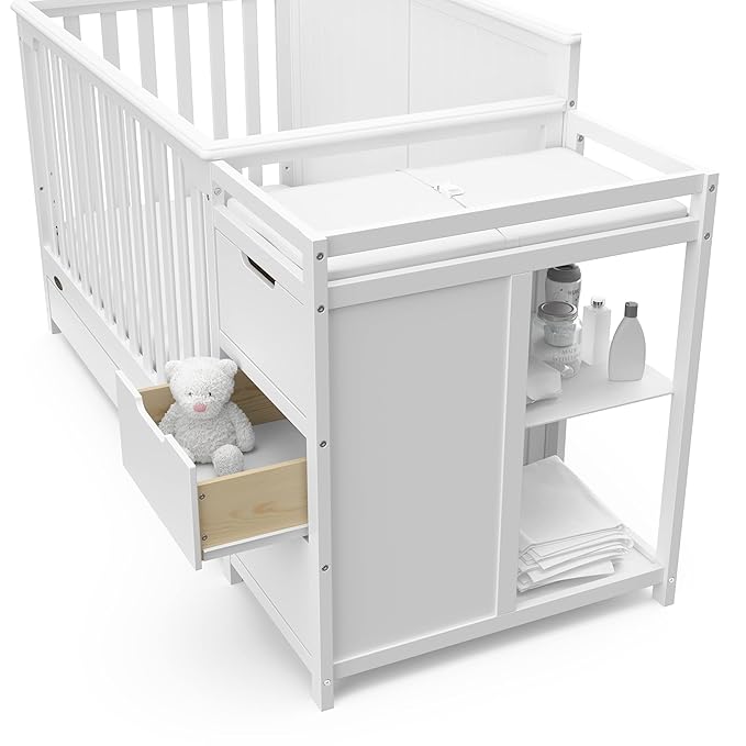 Graco Hadley All-in-One Convertible Crib & Changer (White) – GREENGUARD Gold Certified, Fits Standard Crib Mattress, Converts to Toddler Bed and Full Bed, 4 Adjustable Mattress Heights