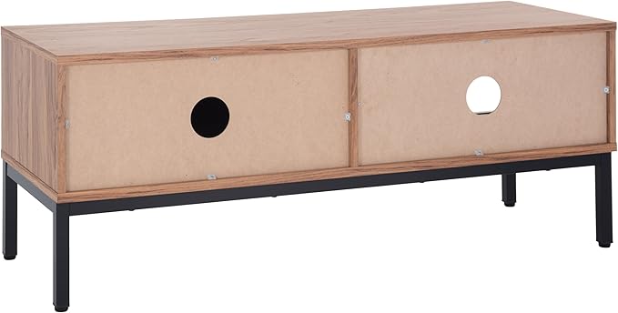 SAFAVIEH Lylia TV Stand for up to 55" Flatscreen – Oak with Black Legs & Handle, 1 Sliding Door, 1 Open Shelf, Entertainment Media Console (MED9617D)