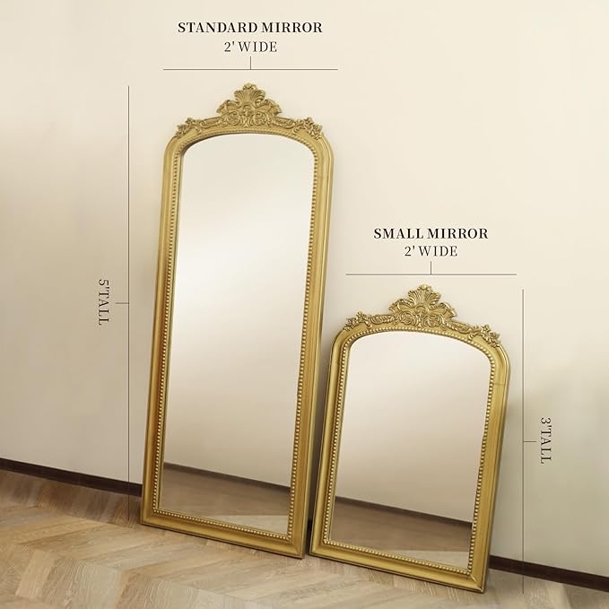 Distressed Vintage Gold Wall Mirror - 24x36 inch, Large Antique Fireplace Mantle Mirror, Baroque Ornate Decorative Bathroom Mirror | Solid Wood Pine