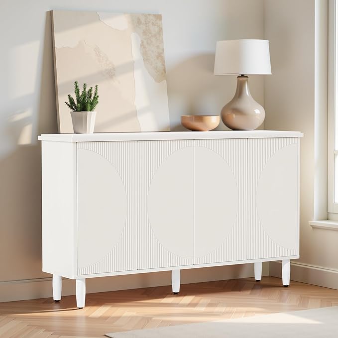 59.4" Sideboard Buffet Cabinet with Storage, Kitchen Buffet Storage Cabinet with Doors & Shelves, Modern Sideboard for Living Room, Kitchen, Hallway, White