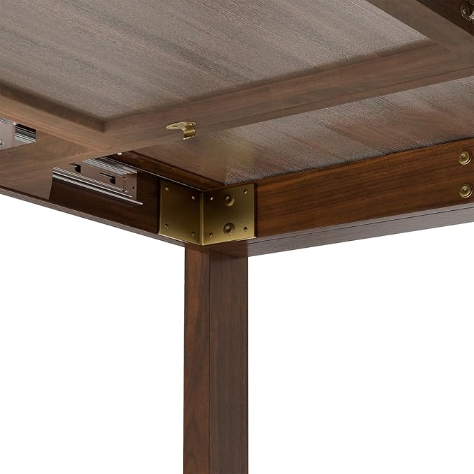 SIMPLIHOME Wilson Extendable Dining Table, Solid Wood Walnut Veneer, 60-76 x 36 inches, Transitional-Style Rectangular Expandable Kitchen Table for up to 6+ People