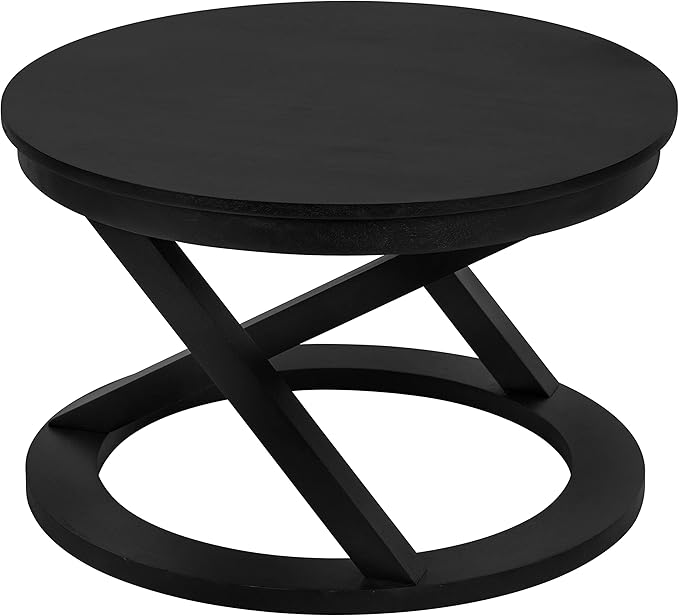 Kate and Laurel Aja Modern Round Wood Coffee Table; 26 Inch Diameter; Black; Decorative Contemporary Transitional Coffee Table for Hosting; Storage; and Display
