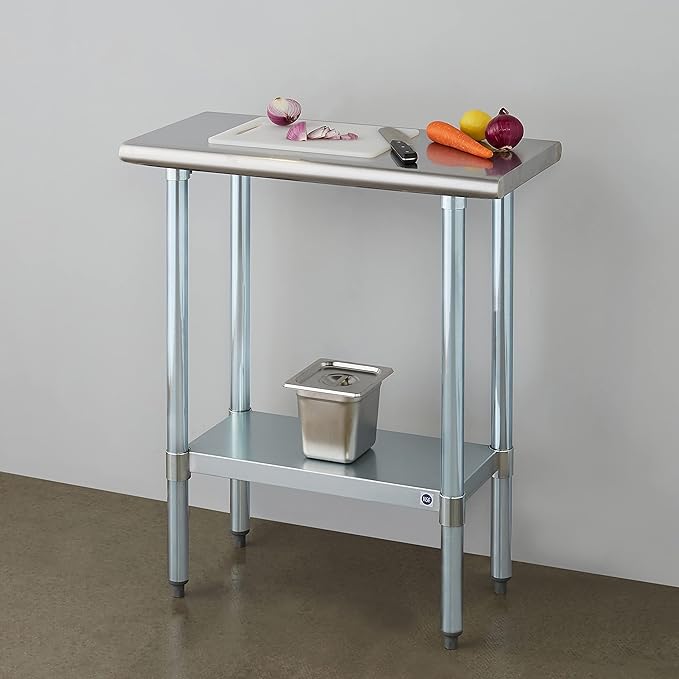 ROCKPOINT Stainless Steel Table for Prep & Work 14x30 Inches, NSF Metal Commercial Kitchen Heavy Duty Table with Adjustable Under Shelf and Table Foot for Restaurant, Home and Hotel