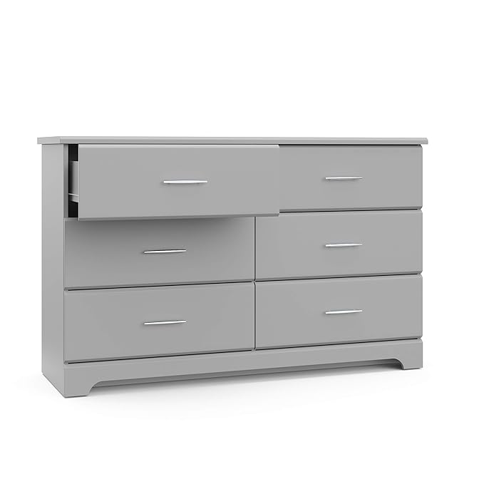 Storkcraft Brookside 6-Drawer Dresser (Pebble Gray) – GREENGUARD Gold Certified, Nursery & Kids Storage, Nursery Essentials, Kids Room Storage, Durable Bedroom Dresser