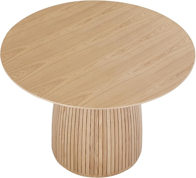 Mushroom-Shape Wooden Round Dining Table Modern Kitchen Dinner Furniture with Natural Wood Grain Variation Tabletop and Circular Leg for Diningroom/Living Space