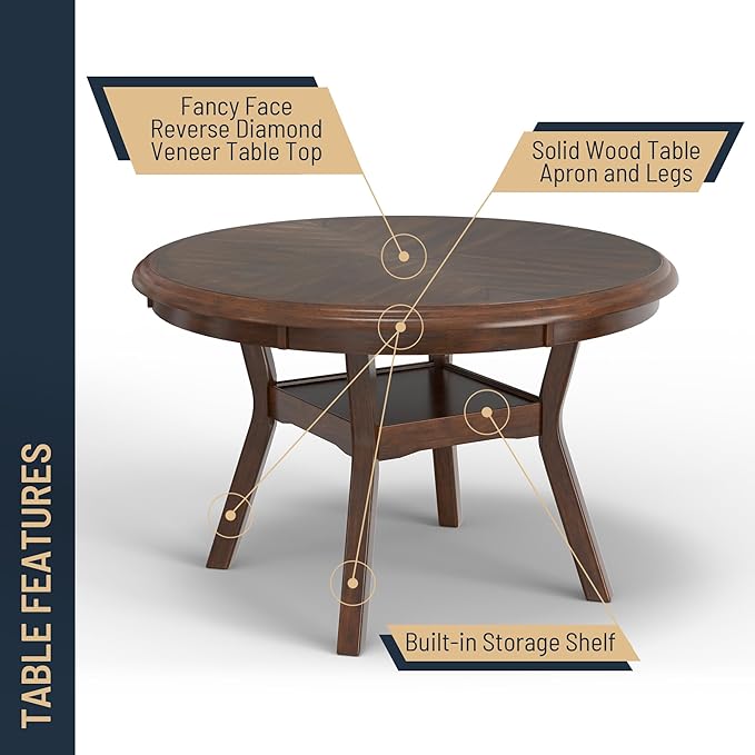 New Classic Furniture Gia 5-Piece Round Dining Set with 1 Dining Table and 4 Chairs, 47-Inch, Cherry
