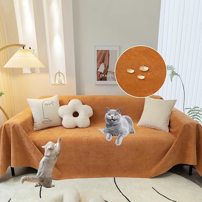 STACYPIK Waterproof Orange Sofa Cover Non-Slip Scratch Proof Couch Cover for Sectional Sofa Furniture Protector for 3 Cushion Couch Washable Pet-Friendly Thick Sofa Slipcover for Living Room-71X134IN