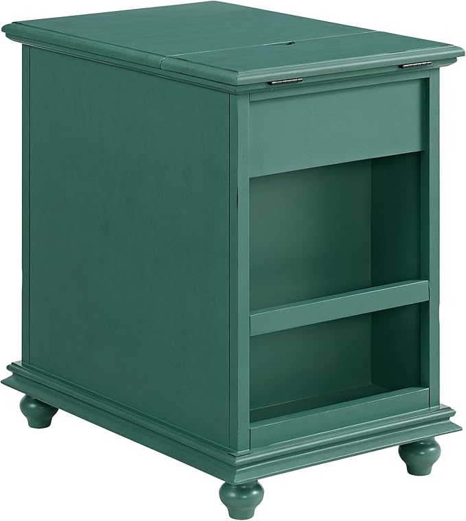 Martin Svensson Home Elegant Chairside End Table with Power, Antique Teal-Green