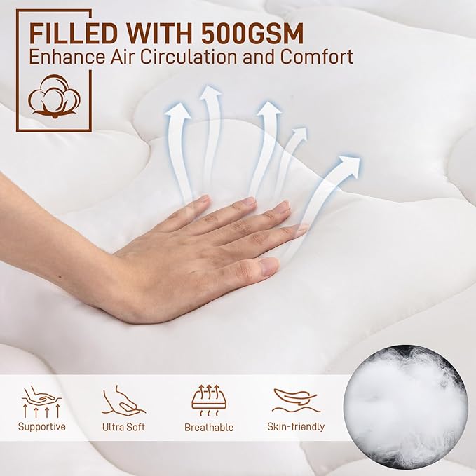 4 Inch Pillow Top Memory Foam Mattress Topper King, Dual Layer 2 Inch Gel Memory Foam Plus 2 Inch Pillow Top Cover, White