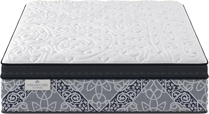 Kingsdown Passions Kelbrooke 16" Plush Euro Pillow Top Hybrid Mattress Queen, Cool Gel Memory Foam Layer Motion Isolation Quilted Top Premium Mattress