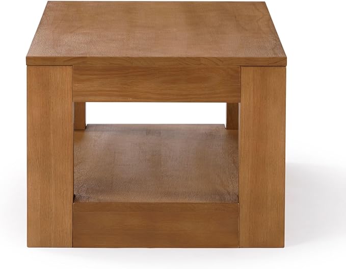 Plank+Beam Modern Rectangular Coffee Table with Shelf, 48", Solid Wood Center Table with Storage, 2 Tier Tea Table for Living Room, Pecan Wirebrush