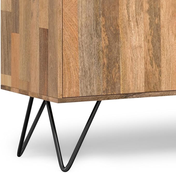 SIMPLIHOME Hunter Buffet - 60 inch Wide Solid Mango Wood 3-Door Sideboard Buffet in Natural, Contemporary Storage Cabinet for Dining Room or Kitchen with Adjustable Shelves and Metal Legs