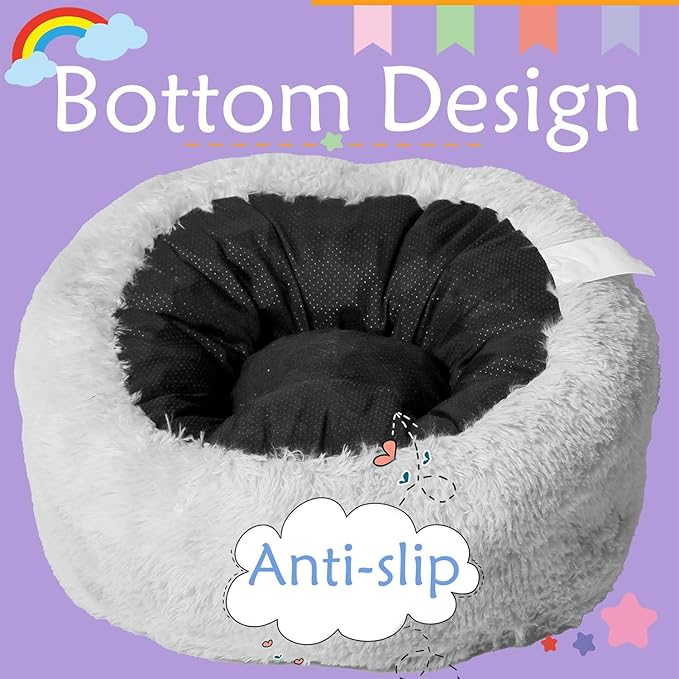Bean Bag Chair for Kids with Plush Faux Fur Cover, 2.5FT Memory Foam Filled Bean Bag for Teens & Kids, Lazy Sofa for Living Room/Bedroom/Dorm, Rabbit-Ears Design