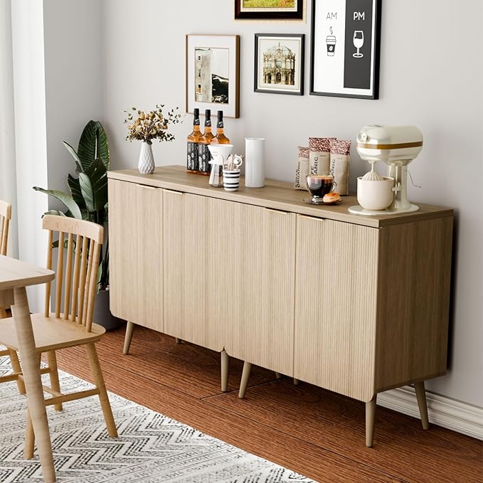 Sideboard Buffet Cabinet with Storage, 2 Doors Wood Entryway Cabinet, Modern Accent Cabinet with Solid Wood Feet & Adjustable Shelves, Multifunctional Console Table for Living Room, Kitchen, Hallway