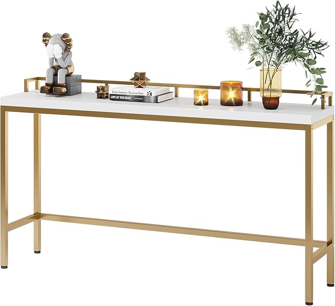 Tribesigns 70.9 inch Extra Long Sofa Table, Narrow Console Table Behind Couch, Modern Entryway Table Skinny Hallway Table for Living Room (White+Gold)