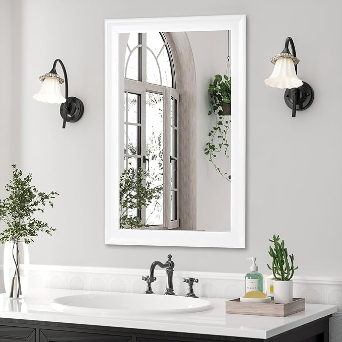 CULER Mirrors,Wood Vanity Wall Rustic Mirror with Wood Frame, Natural Wooden Tempered Glass Mirror for Bathroom Bedroom Living Room Or Entryway