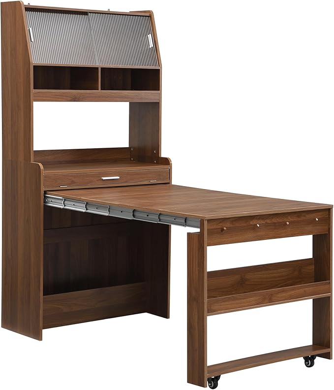 Merax Sideboard Buffet Cabinet with Foldable Dining Table, Multifunctional Cupboard with Storage Shelf and Hooks, for Small Places,Studio, Apartment