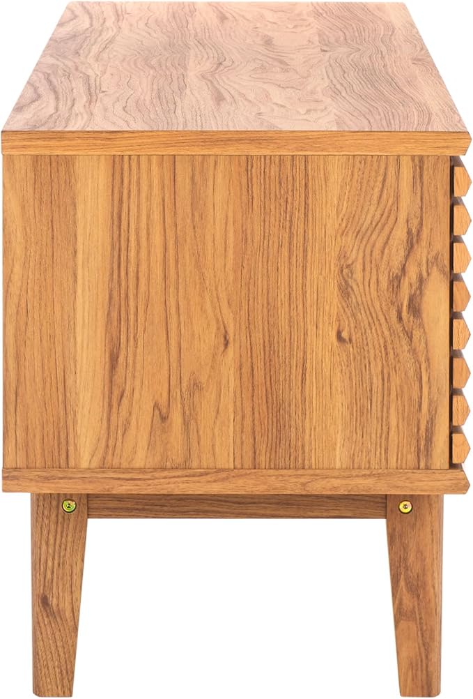 SAFAVIEH Aricia TV Stand for up to 65" Flatscreen – Oak Brown, 2 Sliding Doors with Interior Storage, 1 Open Shelf, Entertainment Media Console (MED9633D)