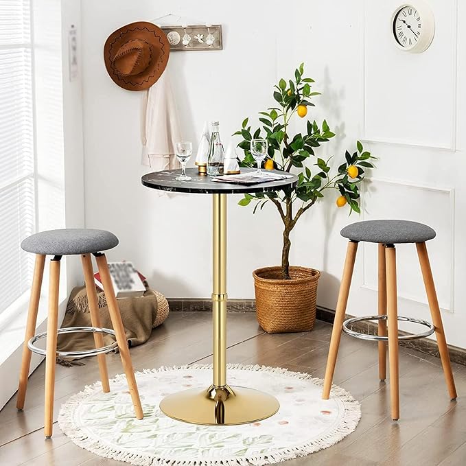 Gold Bar Table Round Cocktail Tables Height Adjustable 27.9''-35.4'' Pub Table with Metal Base Modern Style for Kitchen, Bar, Office & Dining Room Sturdy Stylish
