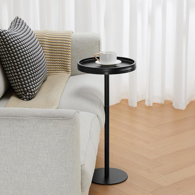 Round Drink Table,Small Pedestal Table,Small Round Side Table for Narrow Spaces,Martini Table for Living Room, Bedroom, Bathroom,Balcony (Black)