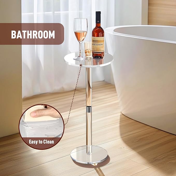 9.8" Round Clear Acrylic End Table - Modern Small Space Side Table for Living Room, Bedroom, Office, Outdoor | Sturdy, Easy to Install, Multi-Purpose