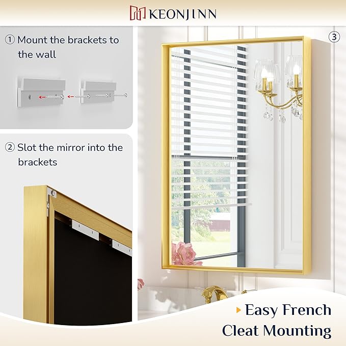 Keonjinn Large Gold Bathroom Mirror 72" x 36", Brushed Gold Rectangular Mirror for Wall, Oversized Metal Framed Mirror, Square Corner, Modern Farmhouse Decorative(Horizontal/Vertical)