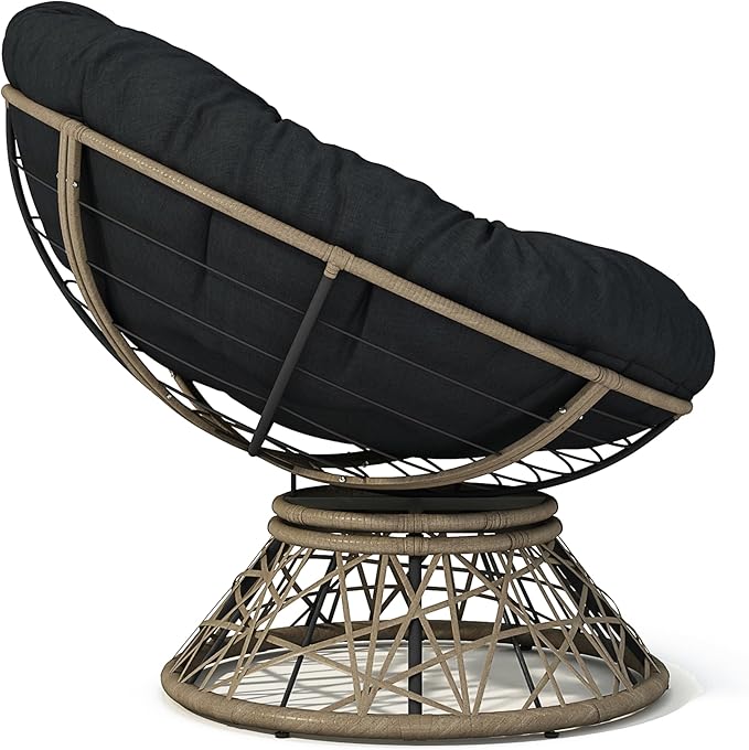 Ball & Cast Ergonomic Wicker Chair with Cloud Thick Density Fabric Cushion,Accent Chair W/ 360 Degree Swivel,Sturdy Metal Frame,Height Adjustable,for Reading,Living Room Bedroom,Lounge,Brown+Black