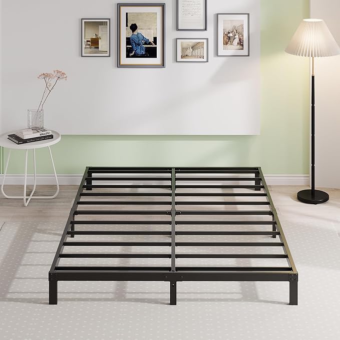 EMODA 6 Inch California King Bed Frames Heavy Duty Metal Cal King Platform with Steel Slats Support, No Box Spring Needed, Noise Free, Black