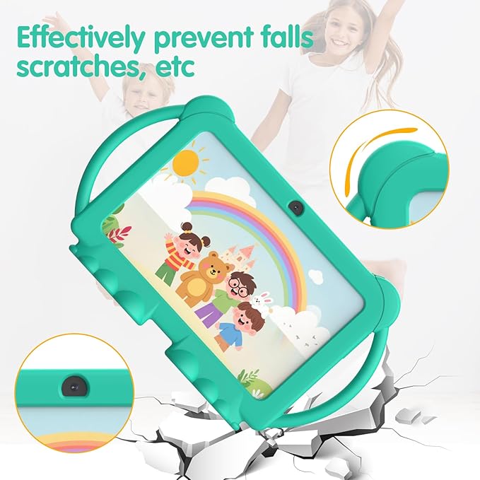 Kids Tablet 7 inch Android 12.0 for Toddler, 4GB RAM 32GB ROM Bluetooth IPS Screen Parental Control Dual Camera Shockproof Case for Educational Games, (Green)
