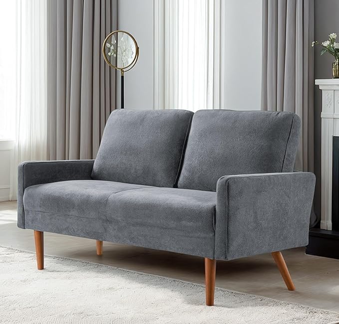 Kent Velvet Loveseat Sofa, European Style with Sleek Design, Modern & Vintage Flair, Upholstered 2 Seater Couch, Chic Living Room Furniture Seating for Home, Apartment or Office, Grey