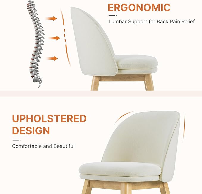 Wooden Dining Chairs Set of 4, Fabric Upholstered Modern Dining Room Chairs with Double-Layer Thick Seat Cushion & Ergonomic Backrest for Restaurant, Kitchen and Café, 2 Boxs