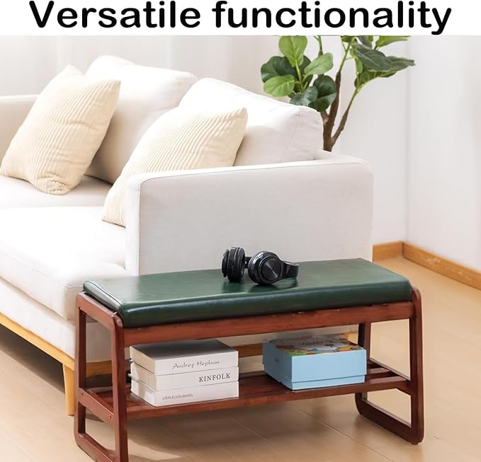 Shoe Rack Bench, Solid Wood Entryway Bench, Shoe Bench with Cushion Padded Seat for Entry, Hallway (Green-31.5")