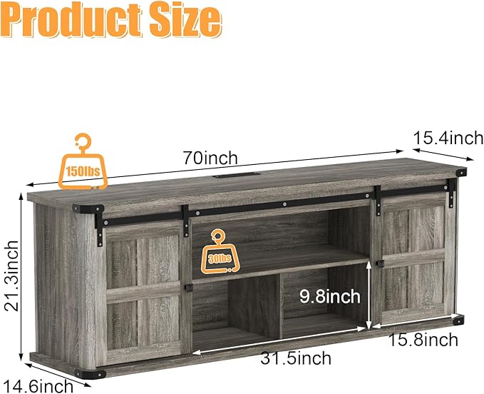 GAOMON 70" Farmhouse TV Stand for 80/75/70 Inch TVs,Entertainment Center Storage Cabinets w/Power Outlets and Sliding Barn Door,Rustic TV Stands for Living Room,Media Console Cabinet