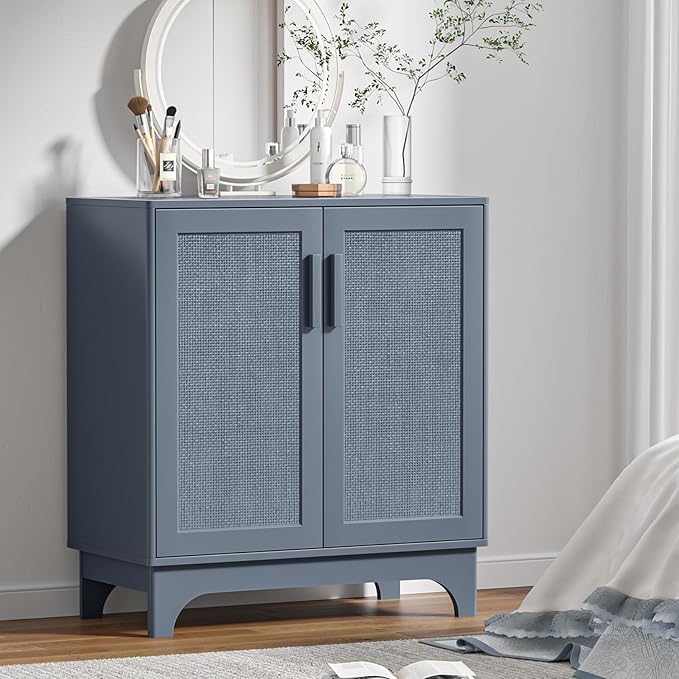 Rattan Cabinet, Sideboard Storage Cabinet with 2 Doors Buffet Cabinet with Adjustable Shelf Large Space, Kitchen Sideboard Buffet for Entryway Hallway