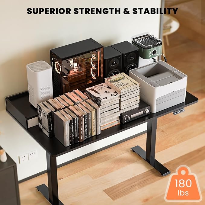 48x30 Inch Electric Standing Desk with Drawers & Widen Desktop, Thickened Desk Frame, Adjustable Height Sit Stand Up Table, Home Office Computer Desk with Cable Management, Classical Black