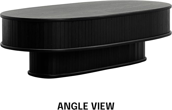 NTC Stream DOU Coffee Table, Modern Double-Layer Oval Wooden Center Table with Vertical Groove Design, Stylish Living Room Decor, Contemporary Minimalist Style, Easy Assembly - Burnt Black
